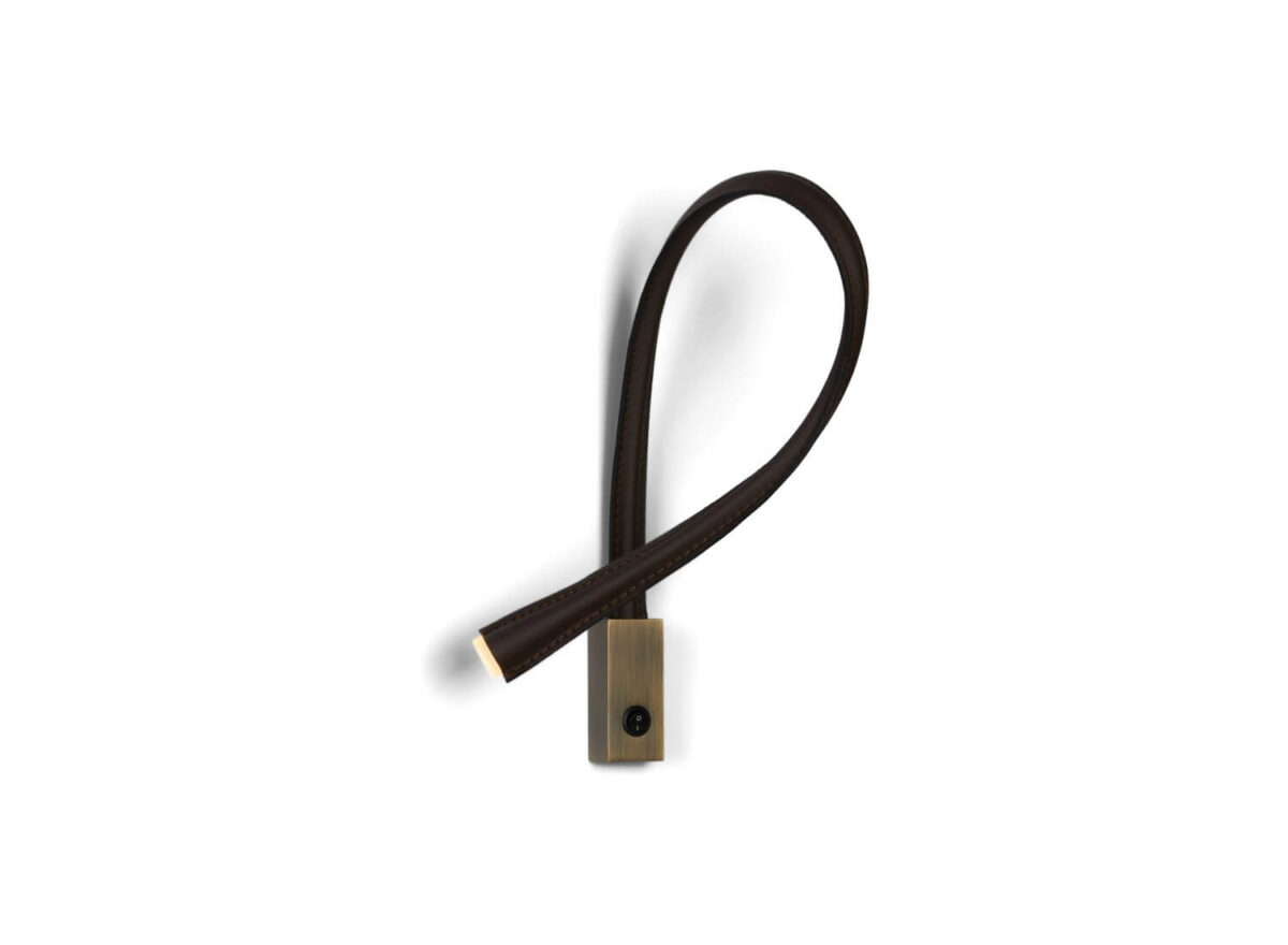 Contardi Flexiled Wall Light L90 BRONZE WITH SWITCH WITH DARK BROWN LEATHER 2