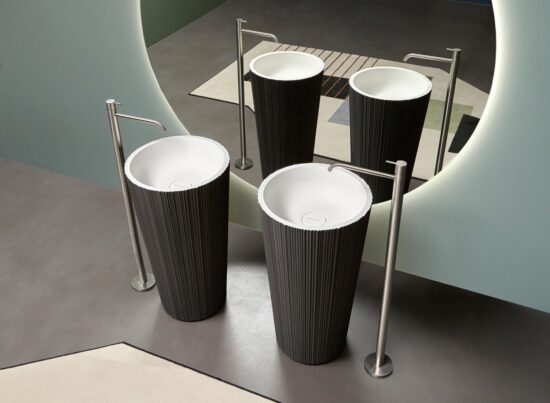 Antonio Lupi Plisse Metal Dust Freestanding Basin LIFESTYLE 01