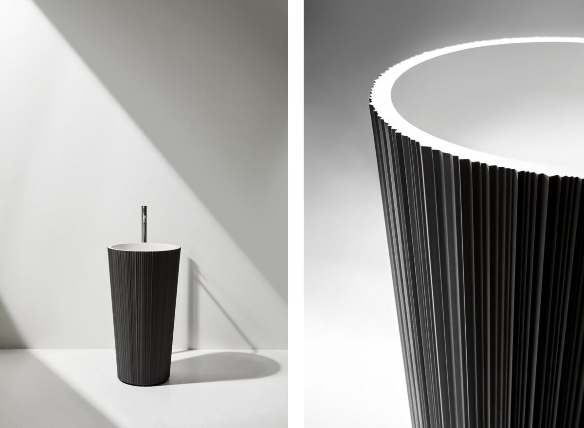 Antonio Lupi Plisse Metal Dust Freestanding Basin STILL LIFE STEEL