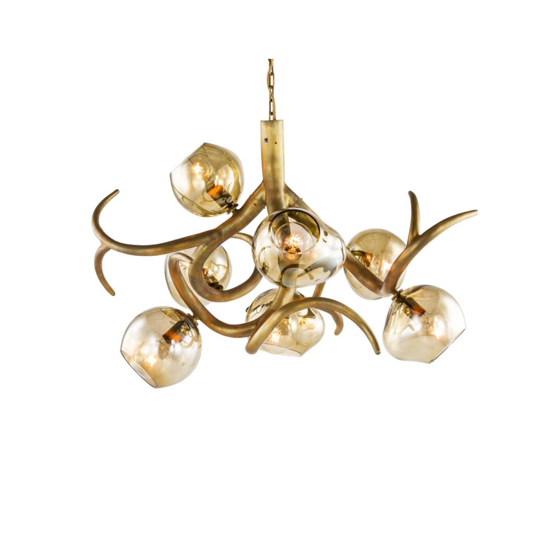 Brand Van Egmond Ersa Round 110 Chandelier Brass Burnished with Bronze globes STILL LIFE S 01